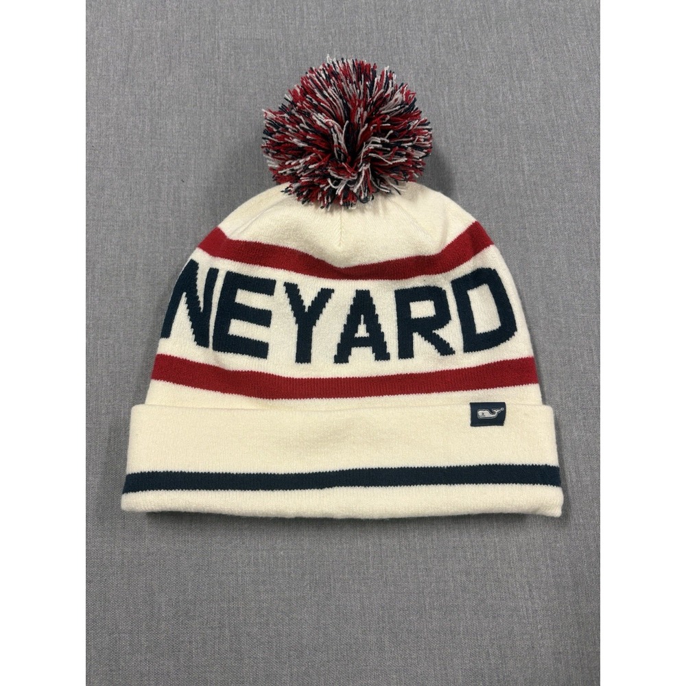 Vineyard Vines Text Logo Pom Beanie Cuffed Knit Marshmallow One Size NWT